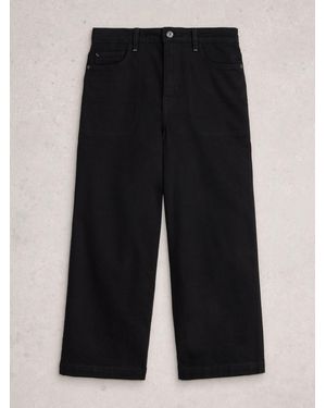 White Stuff Tia Cotton Wide Leg Crop Jeans - Black