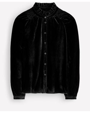 Boden Erica Frill Velvet Shirt - Schwarz