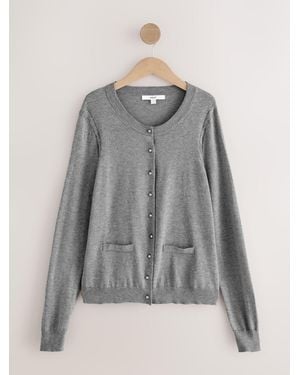 Next Soft Touch Cotton Rich Crew Neck Cardigan - Gray