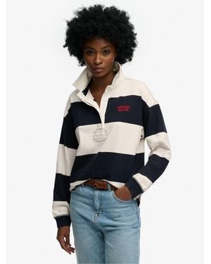 Superdry Langarm-Poloshirt HERITAGE STRIPE RUGBY TOP - Blau