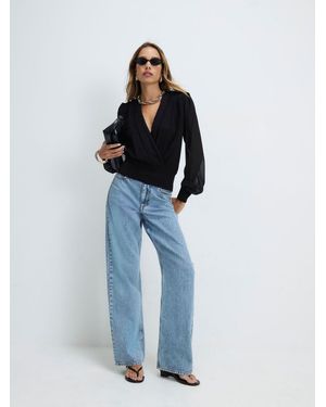 River Island Hybrid Knit Long Sleeve Top - Blue