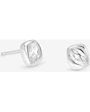 Simply Silver 925 Polished And Cubic Zirconia Stud Earrings - Metallic