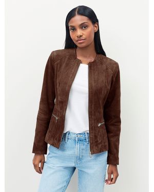 Urban Code Collarless Leather Jacket - Brown