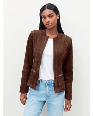 Urban Code Collarless Leather Jacket - Brown