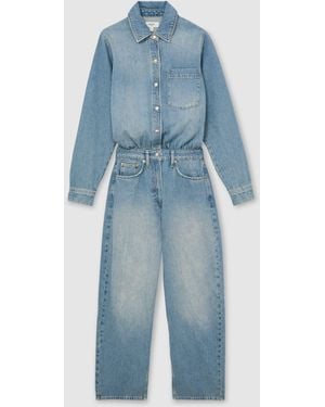 Reiss Mahni - Light Wash Blue Relaxed Long-sleeve Denim Jumpsuit, Us 0