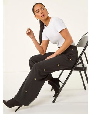 Roman Petite Button Detail Stretch Pants - Black