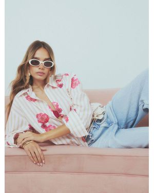 River Island Long Sleeve Floral Print Stipe Shirt - Blue
