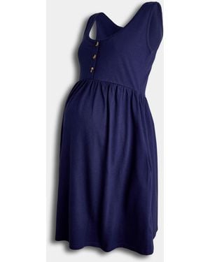 Jojo Maman Bébé Horn Button Maternity Vest Midi Dress - Blue