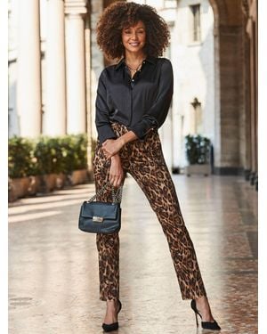 Sosandar Leopard Print Tapered Leg Pants - Brown
