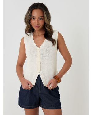 Threadbare Knitted Yarn V-Neck Waistcoat - White