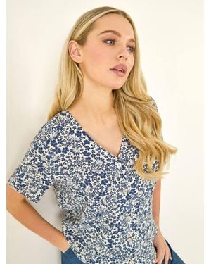 Roman Petite Button Blouse - Blue