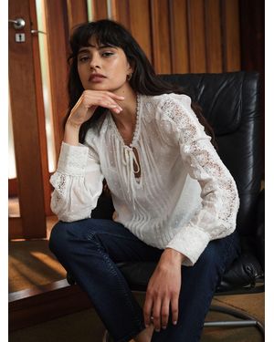 FatFace Fatface Florence Ivory Sheer Dobby Lace Trim Blouse - White