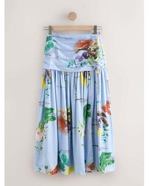 Next Kew Collection Botanical Satin Maxi Skirt - Blue