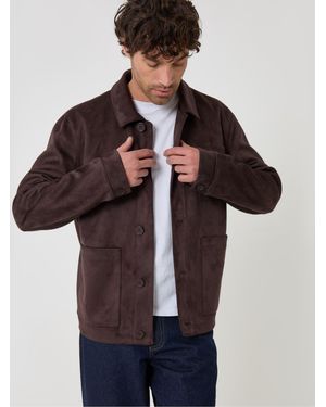 Threadbare Faux Suede Button Up Collared Jacket - Brown