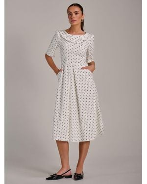 Jolie Moi Printed Scuba Fold Collar Midi Dress - Gray