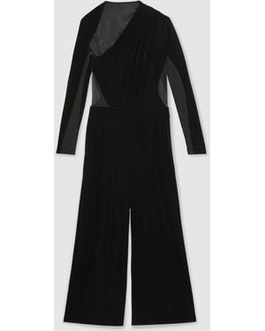 Reiss Velvet Sheer-Panel Wide-Leg Jumpsuit - Black