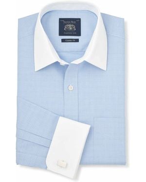 Savile Row Company Prince Of Wales Check Classic Fit Cotton Twill Double Cuff Winchester Shirt - Blau