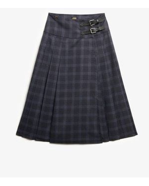 Superdry Check Pleated Midi Skirt - Blue