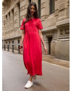 Threadbare Jersey Midi Smock Dress With Pockets - Red