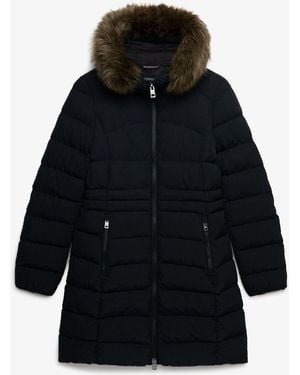Superdry Hood Faux Fur Fuji Mid Length Jacket - Blue