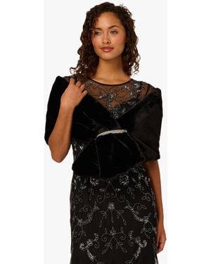 Adrianna Papell Faux Fur Wrap Jacket - Black