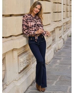 Sosandar Check Print Tie Neck Blouse - Blue