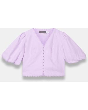 Mint Velvet Linen Puff Sleeve Top - Purple