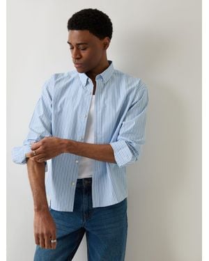 Threadbare Stripe Cotton Poplin Cropped Fit Shirt - Blue