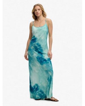 Superdry Printed Maxi Slip Dress - Blue