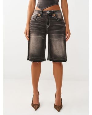 TRUE RELIGION Baggy Denim Jort Big T Flap Denim Shorts - Grey