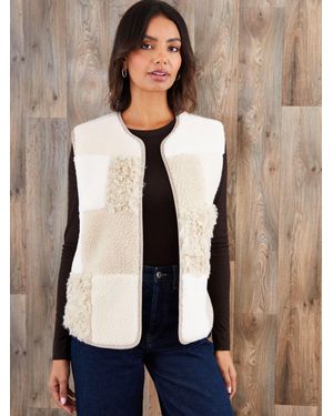 Threadbare Patchwork Borg Gilet - Natural