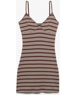 Superdry V-Neck Striped Mini Dress - Brown