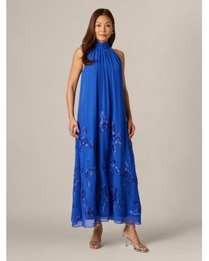 Adrianna Papell Soutache Georgette Swing Dress - Blue
