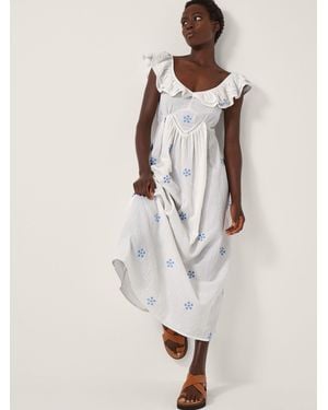 Monsoon Daisy Frill Embroidered Midi Dress - Natural