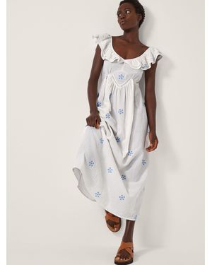 Monsoon Daisy Frill Embroidered Midi Dress - Natural
