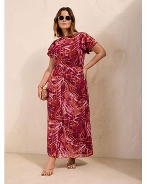 Friends Like These Curve Short Sleeve Ruffle Metallic Midi Dress - Red