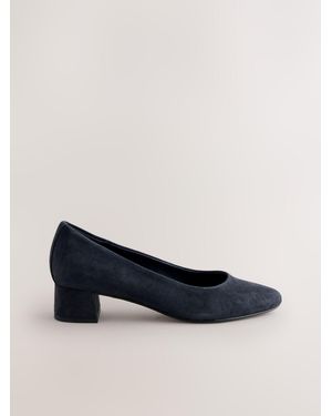 Next Forever Comfort Leather Round Toe Low Block Heels - Blue