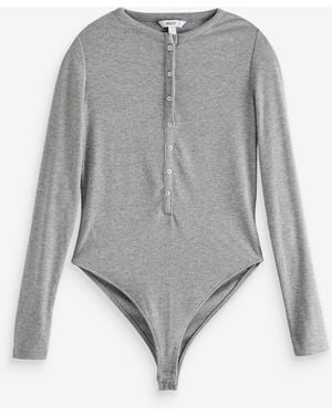 Next Ribbed Long Sleeve Henley Bodysuit - Grey