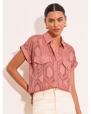 Lipsy Geo Burnout Short Sleeve Shirt - Pink