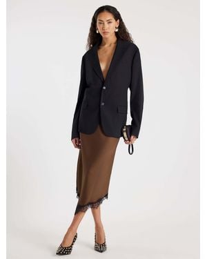 River Island Asymmetric Lace Trim Satin Skirt - Blue