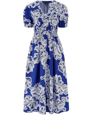 Pour Moi Danielle Elasticated Chanel Tiered Midi Dress - Blue