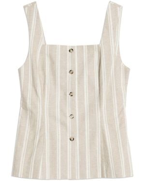 Albaray Linen Stripe Square Neck Button Top - White