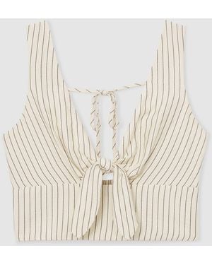 Reiss Cream & Pinstripe Tie-Front Cropped Top - White