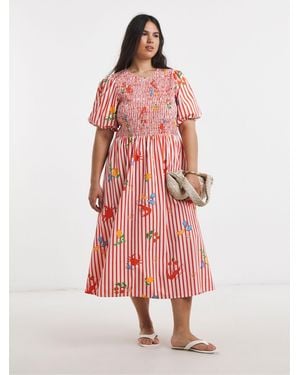 Simply Be Asymmetric Shirred Midi Dress - Pink
