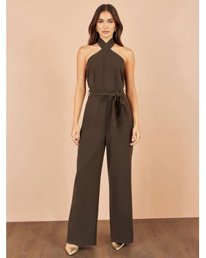 Yumi' Cross Over Halter Neck Jumpsuit - Natural