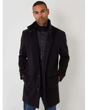Threadbare Faux Wool Mock Layer Longline Utility Coat - Blue