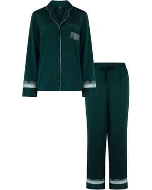 Pour Moi Dusk Satin And Lace Cuban Collar Pajamas Set - Green