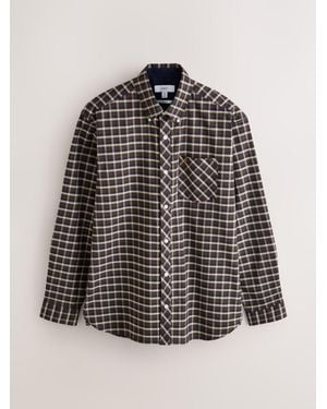 Next Chocolate Long Sleeve Stretch Oxford Check Long Sleeve Shirt - Black