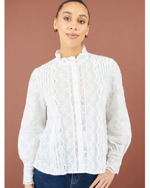 Yumi' Cotton Shirt With Lace Details - White