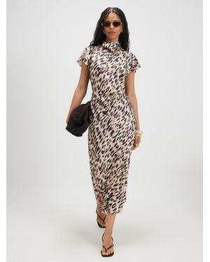 River Island Leopard Print Midi Dress - Weiß